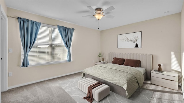 bedroom featuring carpet floors and ceiling fan