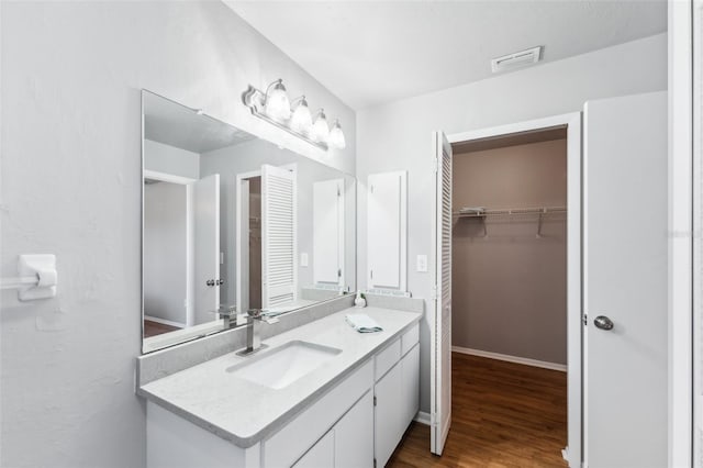 bathroom featuring wood-type flooring and vanity