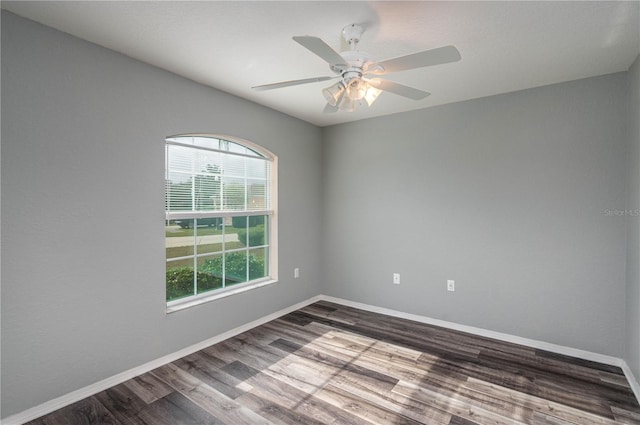 spare room featuring wood-type flooring and ceiling fan