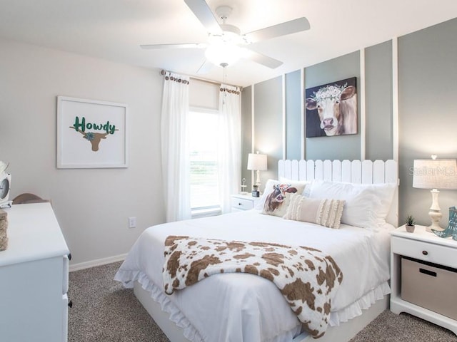 bedroom with carpet floors and ceiling fan