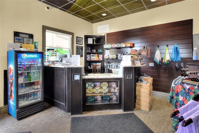 bar with light colored carpet