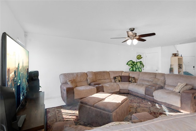 living room with ceiling fan