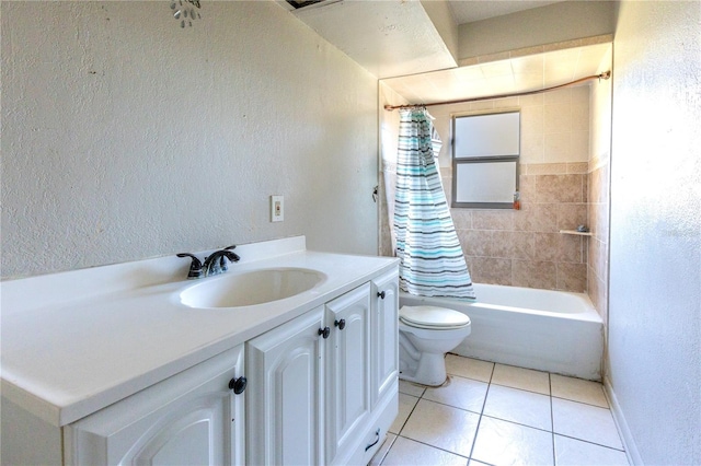 full bathroom with tile patterned flooring, vanity, toilet, and shower / bath combo