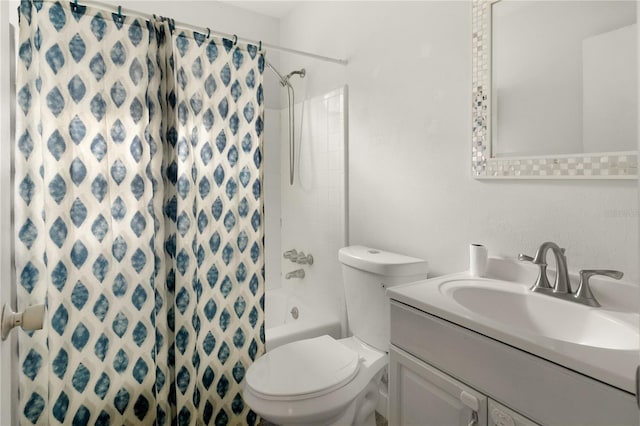 full bathroom featuring vanity, toilet, and shower / bath combo with shower curtain