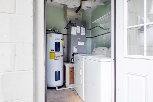 utilities with electric water heater and washer and clothes dryer