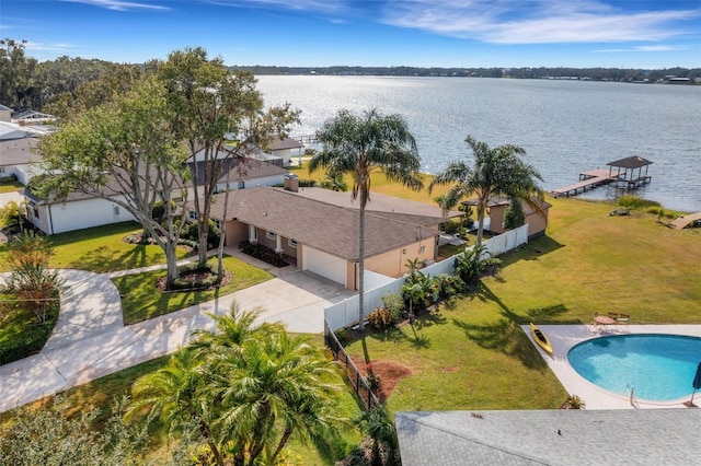 bird's eye view featuring a water view