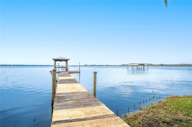 view of dock featuring a water view