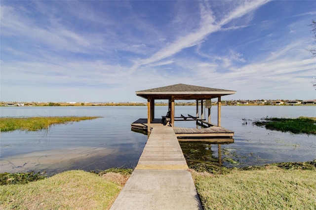 dock area with a water view