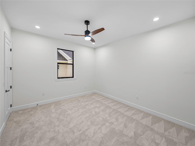 2728 Sunrise Landing Ln, Lakeland, FL 33812 - spare room featuring ceiling fan, baseboards, light colored carpet, and recessed lighting