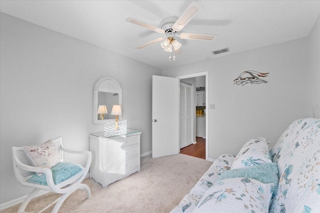 bedroom with carpet flooring and ceiling fan