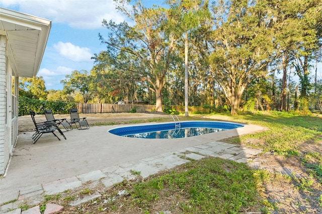 view of pool with a patio area and a yard