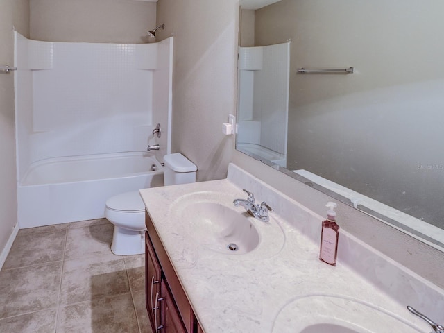 full bathroom featuring tile patterned floors, vanity, shower / bathtub combination, and toilet