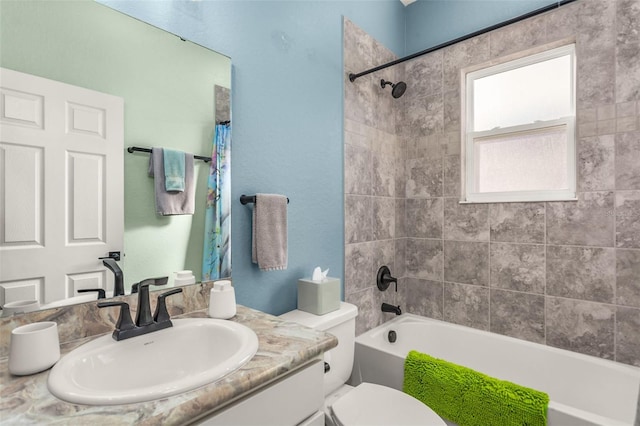 full bathroom featuring vanity, toilet, and shower / bath combo with shower curtain