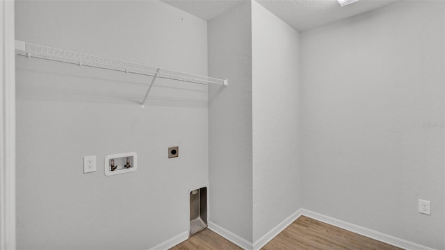 clothes washing area with washer hookup, hardwood / wood-style flooring, and electric dryer hookup