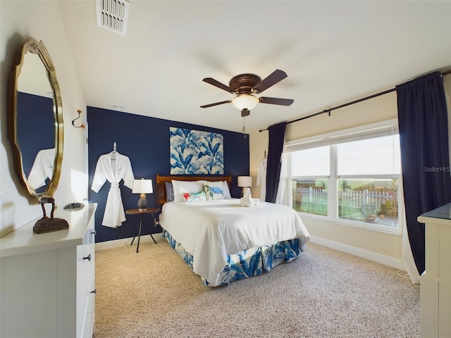 bedroom with carpet flooring and ceiling fan