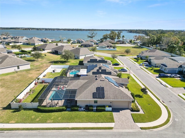 aerial view featuring a water view