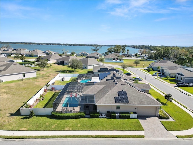 bird's eye view featuring a water view