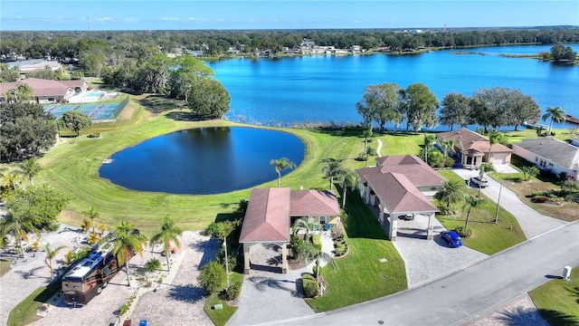 bird's eye view featuring a water view