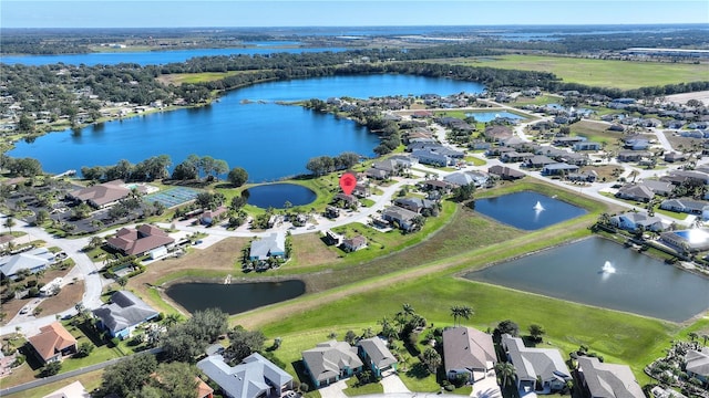 aerial view with a water view