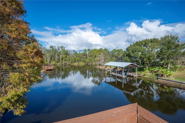 dock area featuring a water view