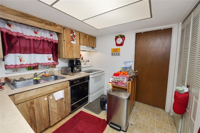 kitchen with electric range, sink, and dishwasher