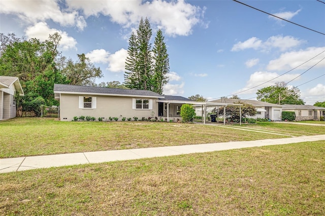 single story home featuring a front yard and a carport