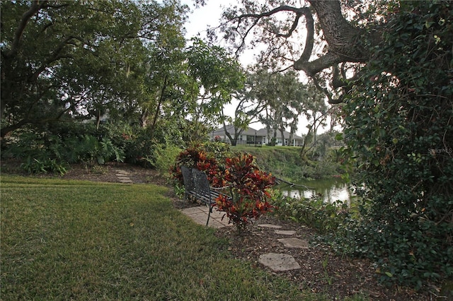 view of yard featuring a water view