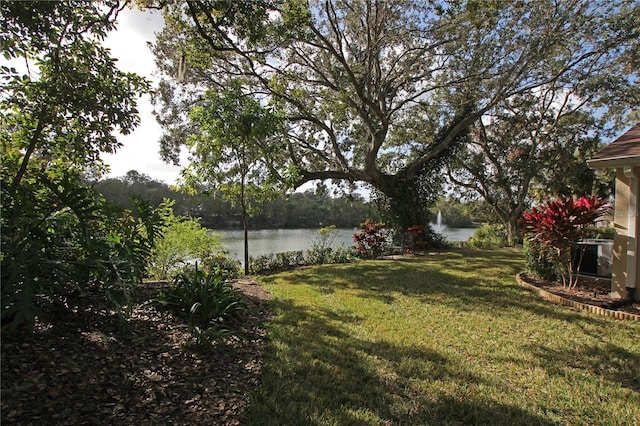 view of yard with a water view