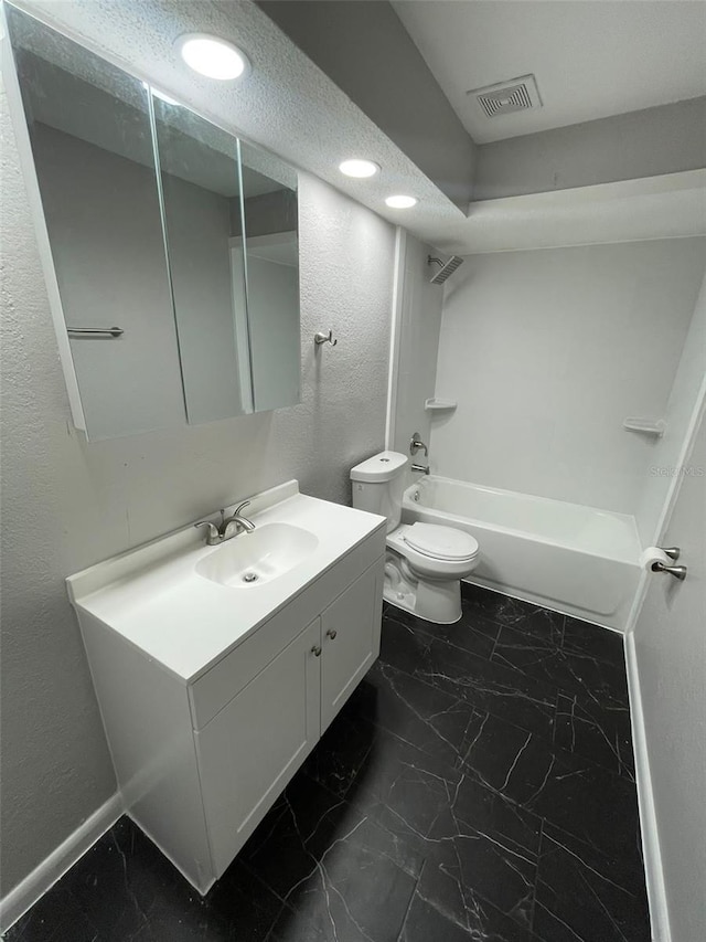 full bathroom with vanity, toilet, and bathtub / shower combination