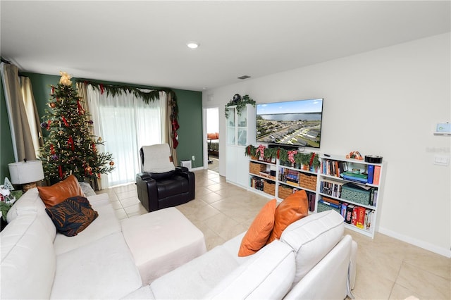 living room with light tile patterned floors