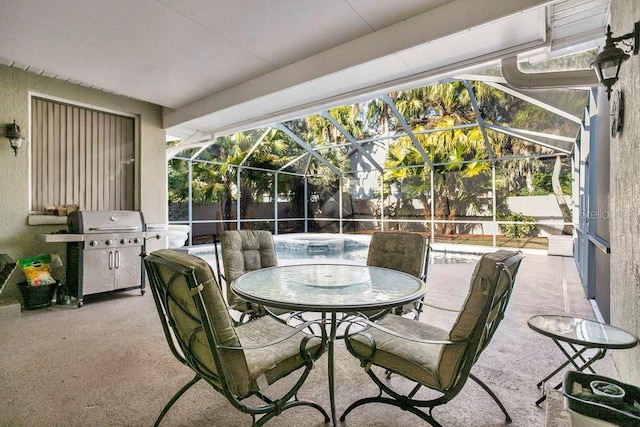 view of patio featuring a lanai and grilling area