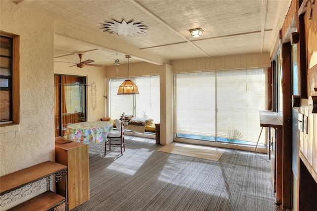 sunroom with ceiling fan