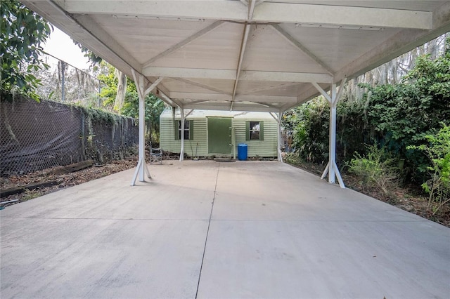 view of patio / terrace with a storage shed