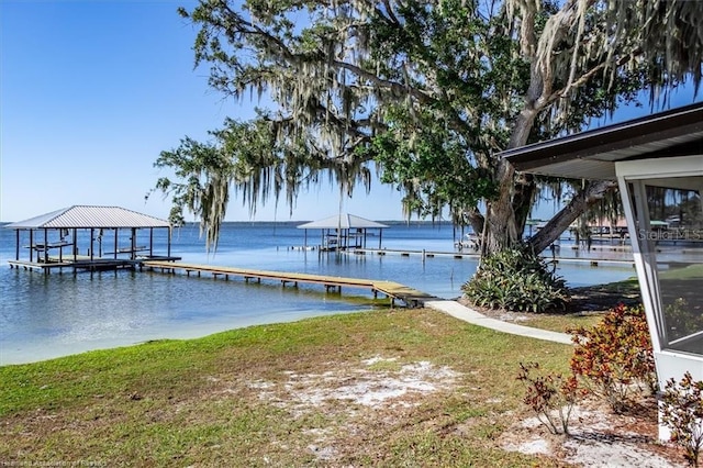 dock area featuring a water view