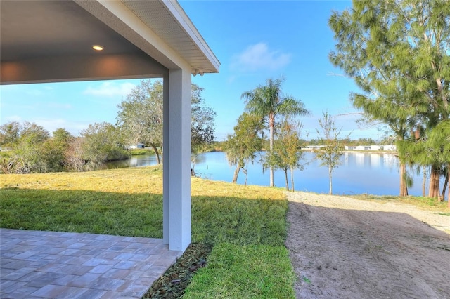 view of yard with a water view