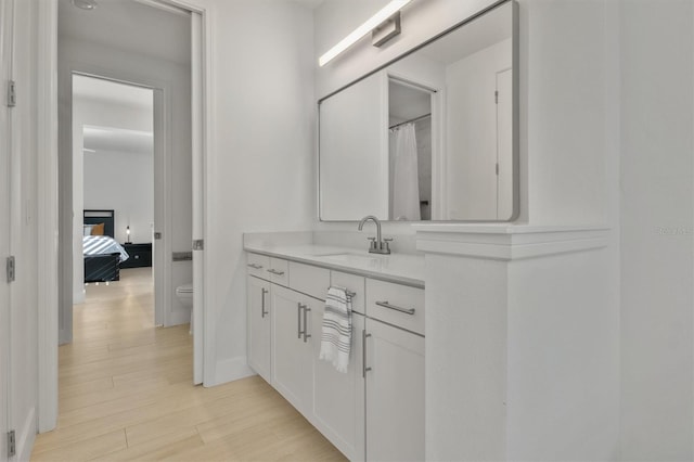 bathroom featuring vanity, toilet, and wood-type flooring