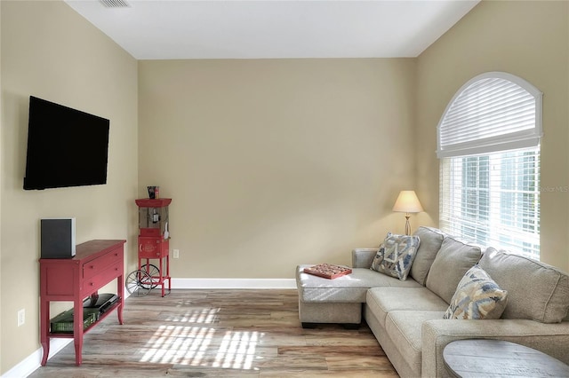 living room featuring light wood-type flooring