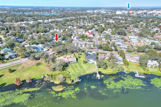 bird's eye view featuring a water view