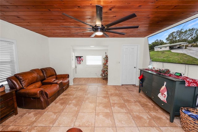 210 Wilder Rd, Lakeland, FL 33809 - tiled living room featuring ceiling fan and wood ceiling