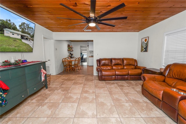 210 Wilder Rd, Lakeland, FL 33809 - living room with ceiling fan, light tile patterned floors, and wood ceiling