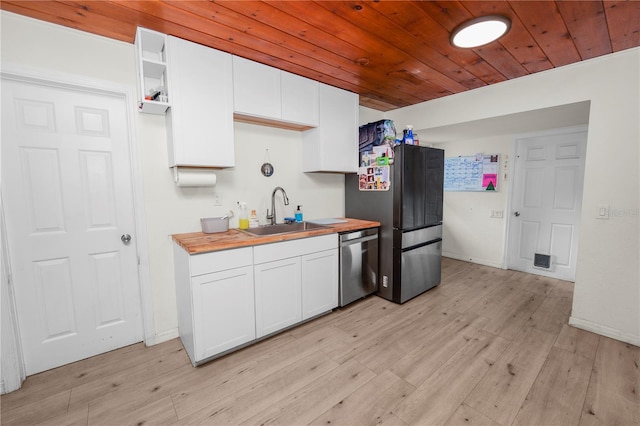 210 Wilder Rd, Lakeland, FL 33809 - kitchen with wooden counters, appliances with stainless steel finishes, light wood-type flooring, sink, and white cabinets