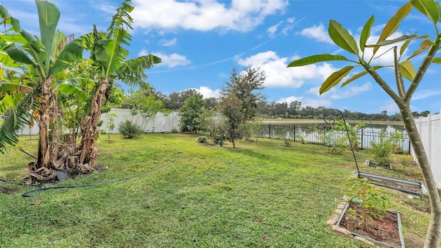 view of yard with a water view