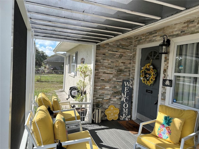 interior space with a porch