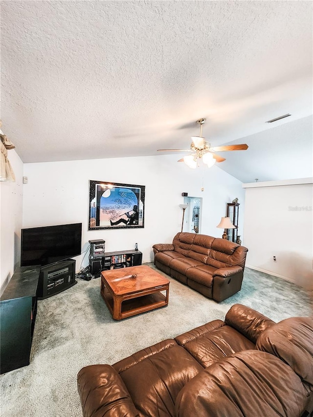 5805 Danterbury Ct, Lakeland, FL 33810 - living room with a textured ceiling, carpet floors, and vaulted ceiling