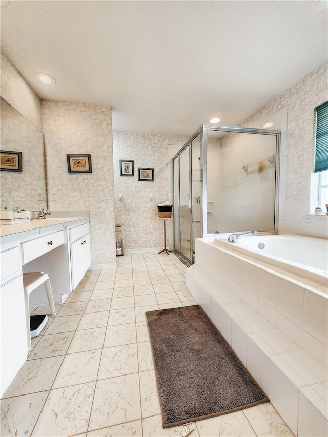 5805 Danterbury Ct, Lakeland, FL 33810 - bathroom featuring plus walk in shower and vanity