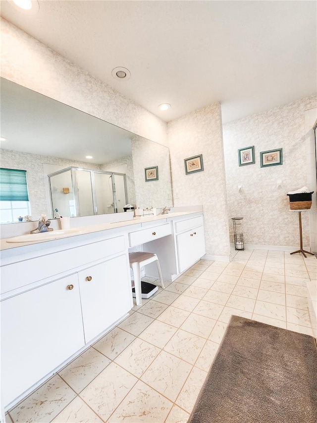 5805 Danterbury Ct, Lakeland, FL 33810 - bathroom featuring vanity and an enclosed shower