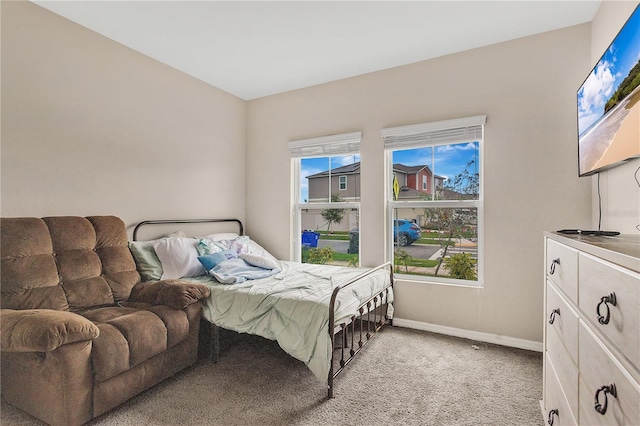 bedroom with light carpet