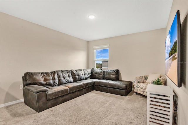 living room with light colored carpet