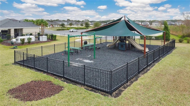 view of play area featuring a yard