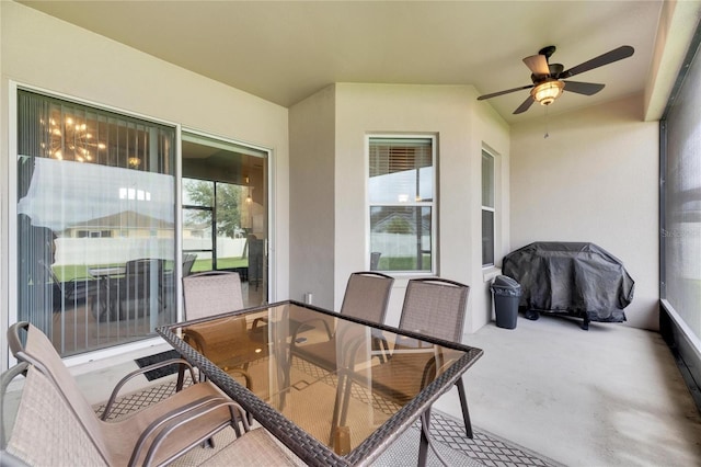 332 Lake Mariana Way, Auburndale, FL 33823 - view of patio featuring a grill, ceiling fan, and outdoor dining area